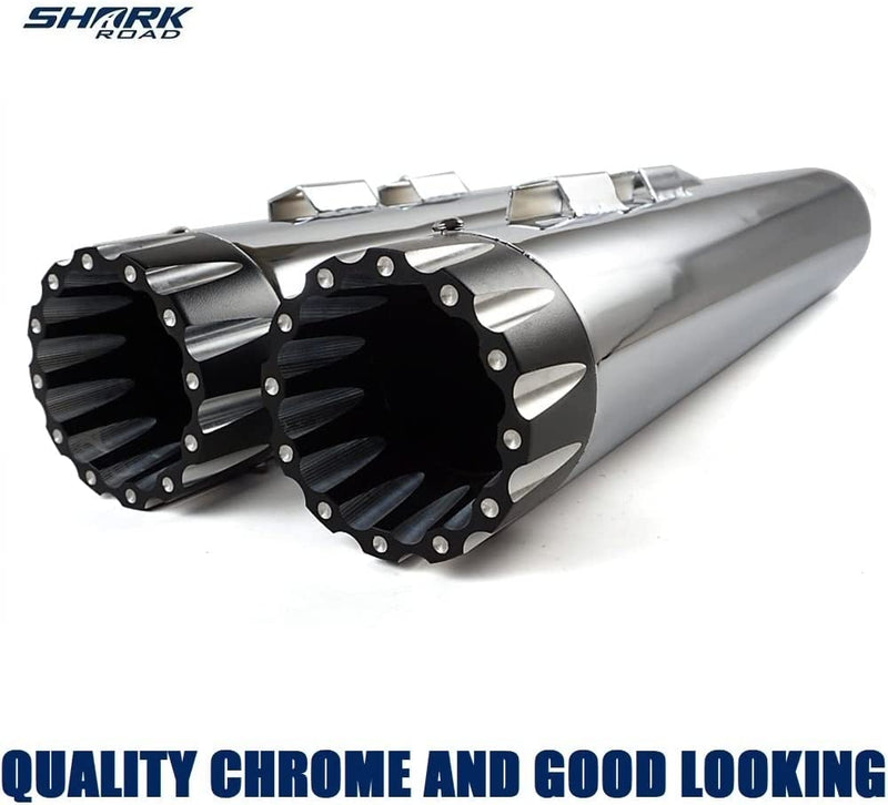 Sharkroad 4.0” Chrome Slip On Mufflers Exhaust for Harley Touring 1995-2016