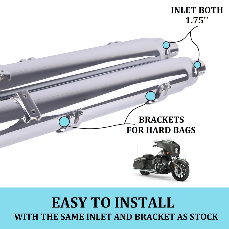 Sharkroad Chrome 4" Slip On Mufflers Exhaust for Indian Touring 2014-2022 Chief