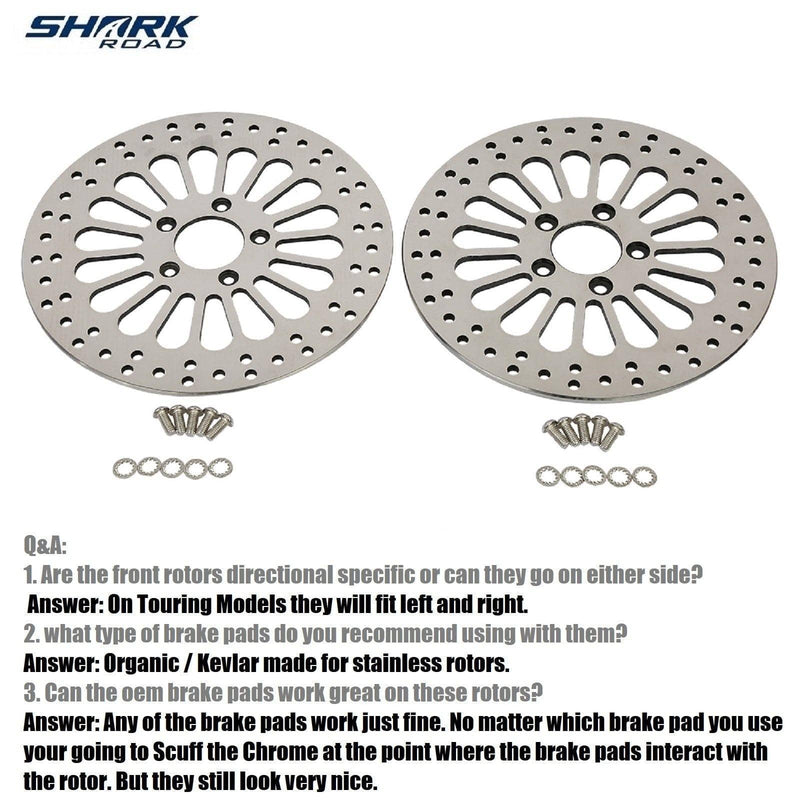 11.8'' 1 Piece Front and 1 Piece Rear Brake Rotors for Harley Davidson 2008-2013 Touring Models, Road King, Street Glide, Road Glide, Ultra Limitid Brake Rotor Upgrade, No-rust High Polished HDRT-1104 - SHARKROAD
