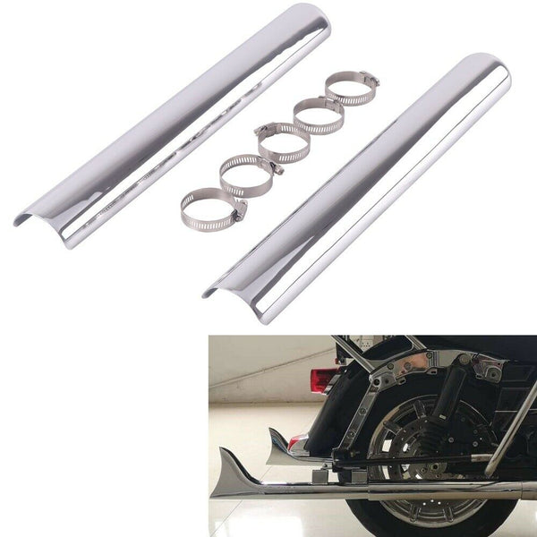 Full Coverage Chrome Fishtail Heat Shield, Fit Harley Touring 1995-2016 w Clamps