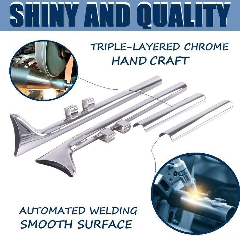 Full Coverage Chrome Fishtail Heat Shield, Fit Harley Touring 1995-2016 w Clamps